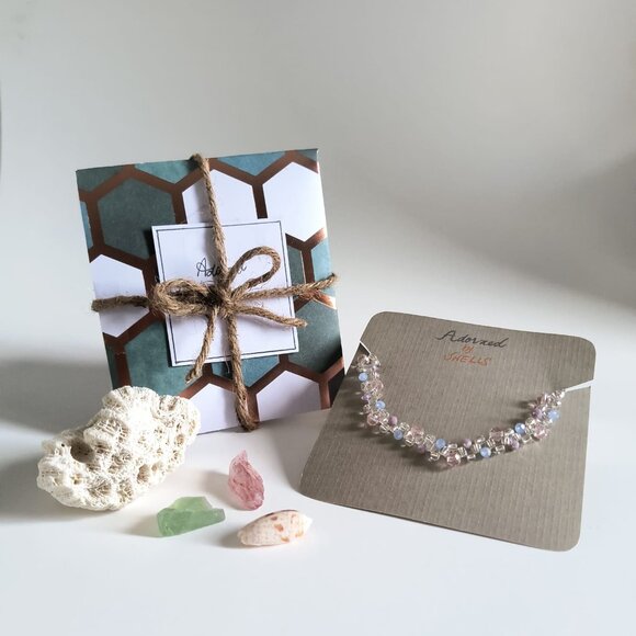 Aqua Mauve Crystals Beaded Bracelet, Non-Tarnish Minimalist Dainty Jewelry - Picture 7 of 10